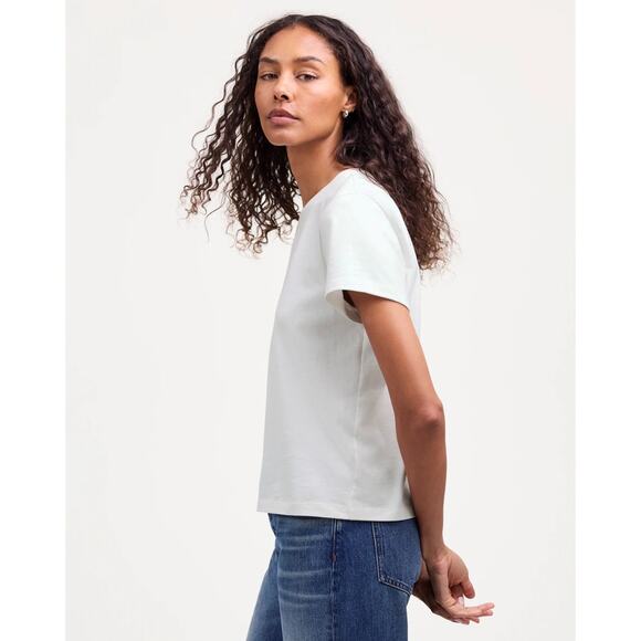 Madewell The Perfect Crewneck Tee WMNS M Eyelet White Jersey Cotton Short Sleeve - Picture 2 of 9